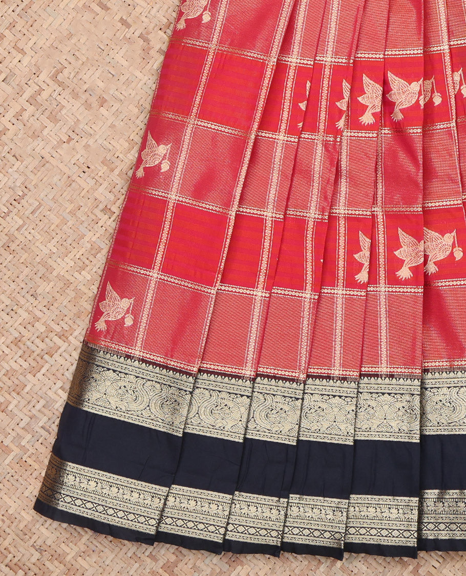 Red Checks Contrast Budget Silk Saree