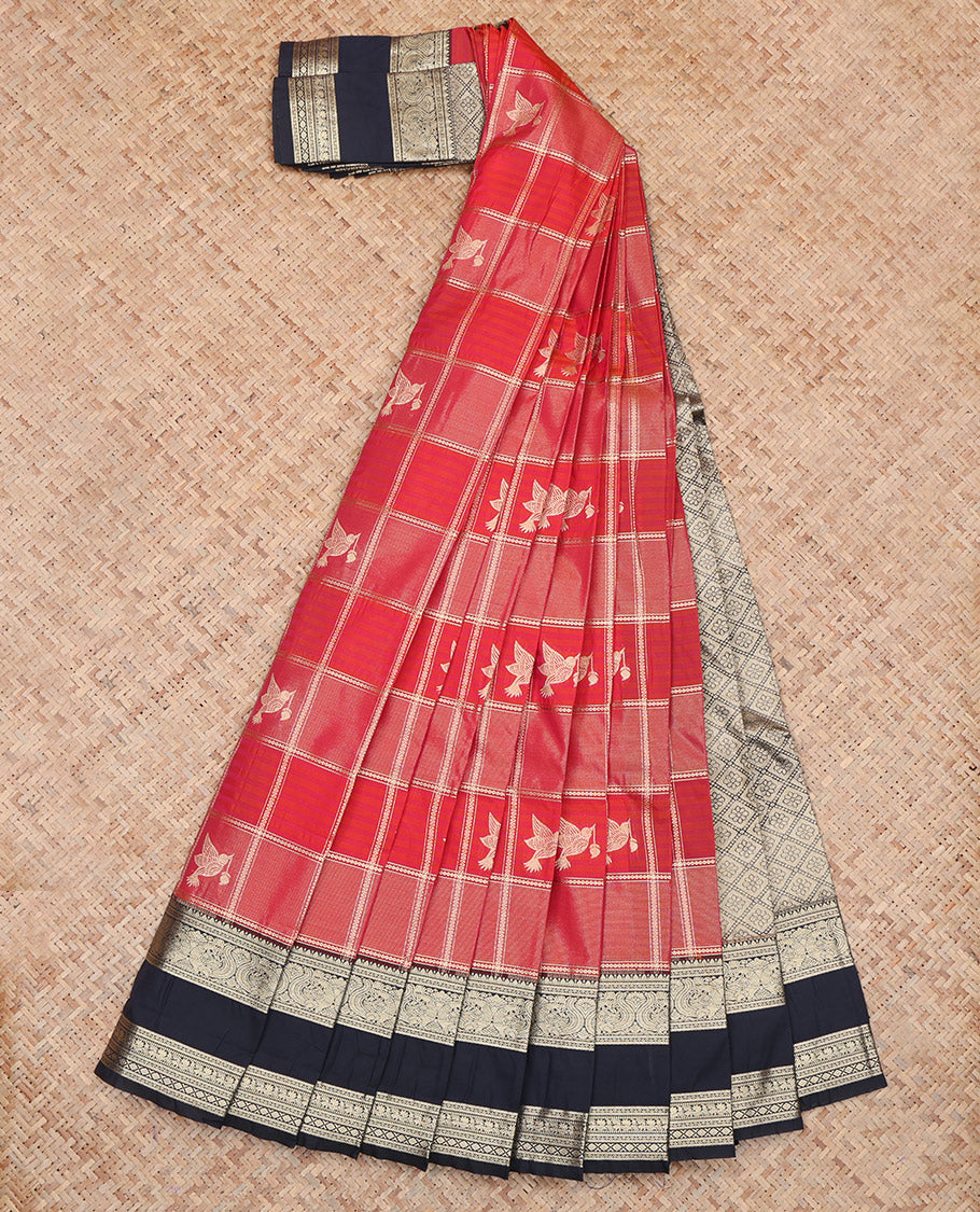 Red Checks Contrast Budget Silk Saree