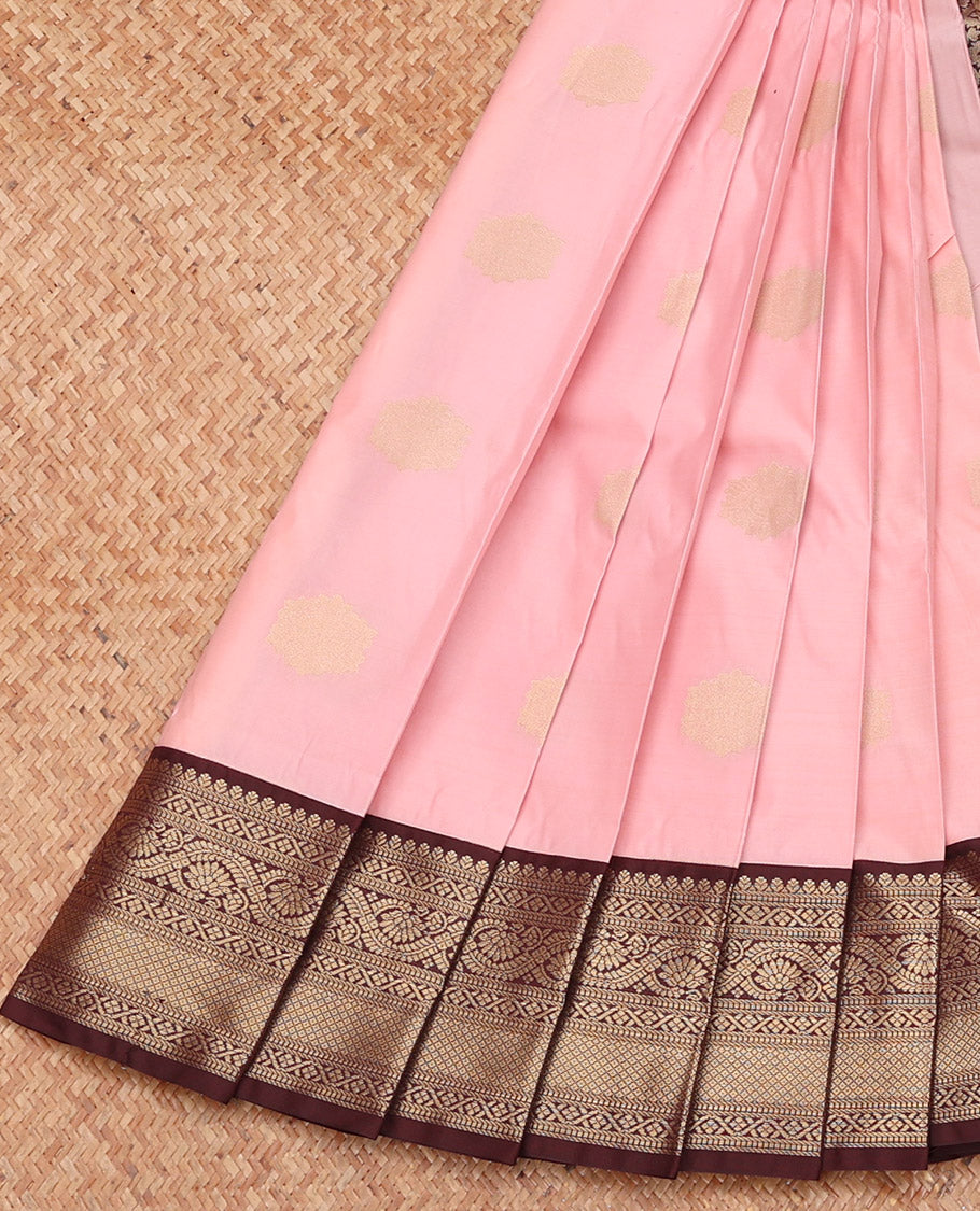 Pink Budget Silk Saree, Finely Crafted with Zari Buttas, Complemented by a Contrast Traditional Zari Border, Grand Pallu, and a Contrast Blouse
