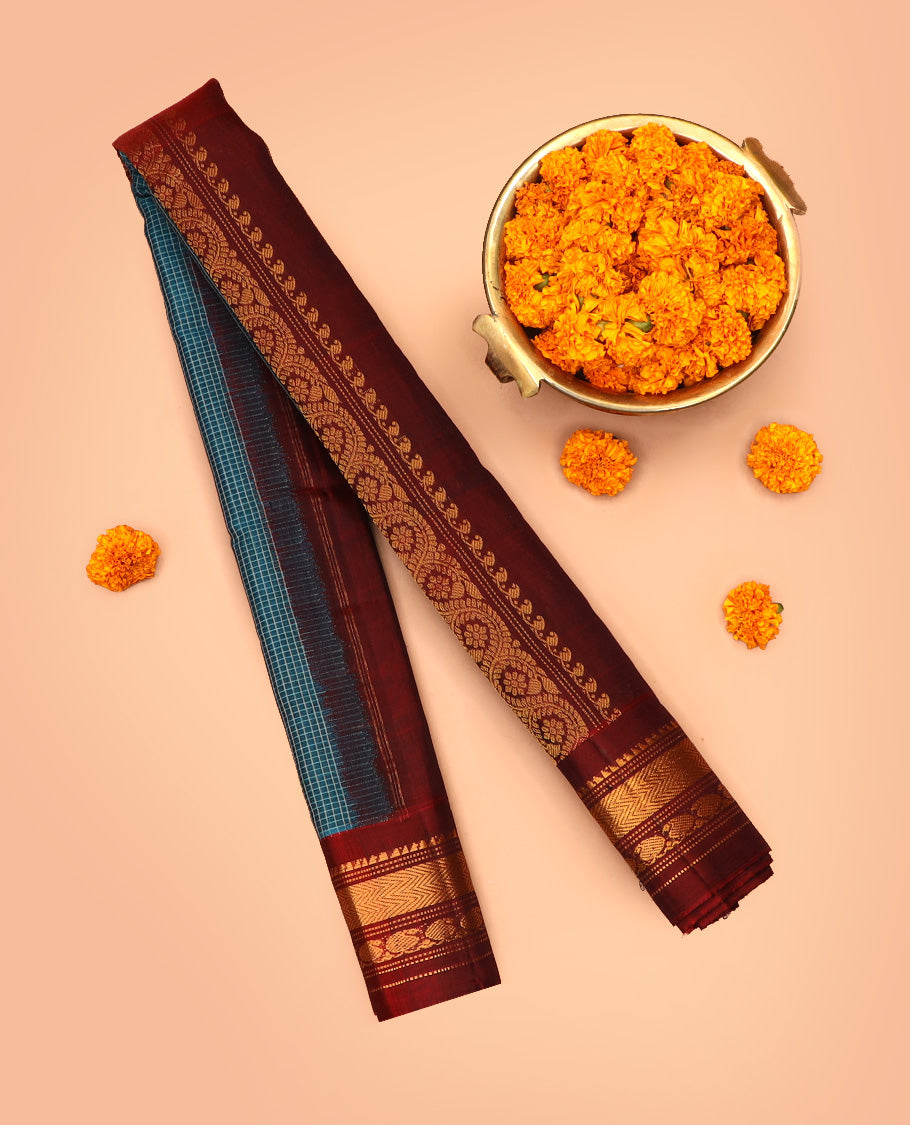 Blue Gadwal Cotton Saree