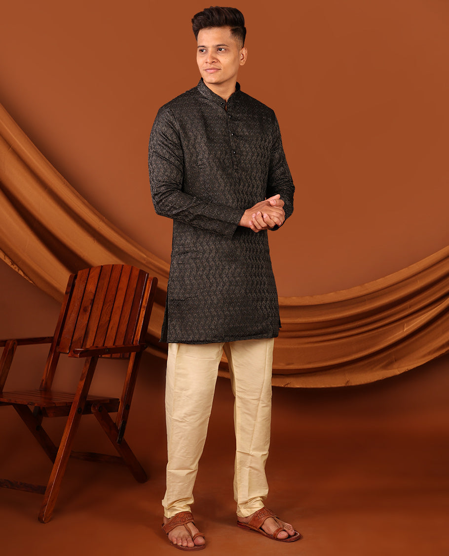 Black Men's Short Kurta
