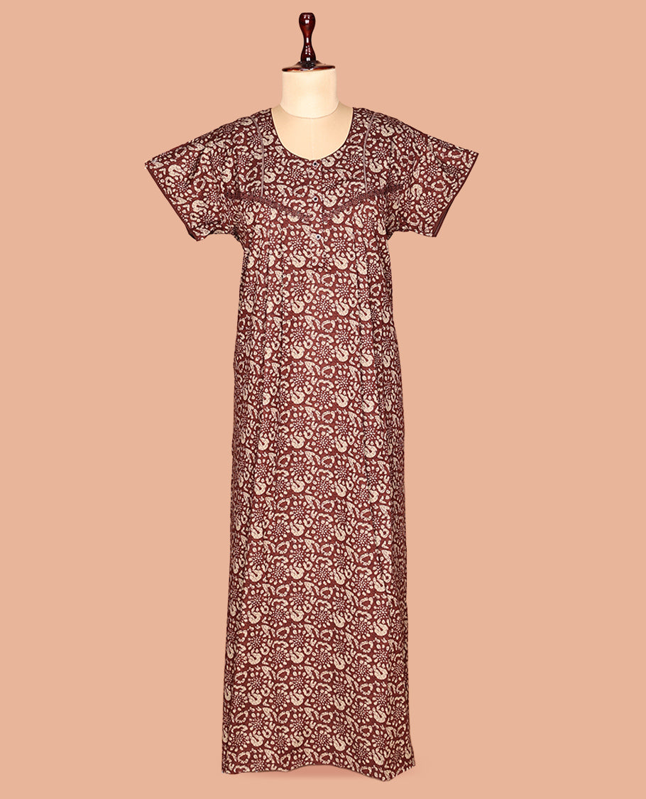 Brown Cotton-Blended Nighty