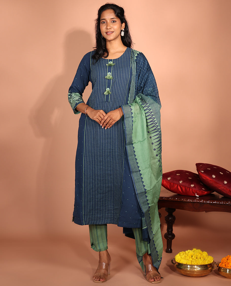 Blue Cotton Readymade Suit