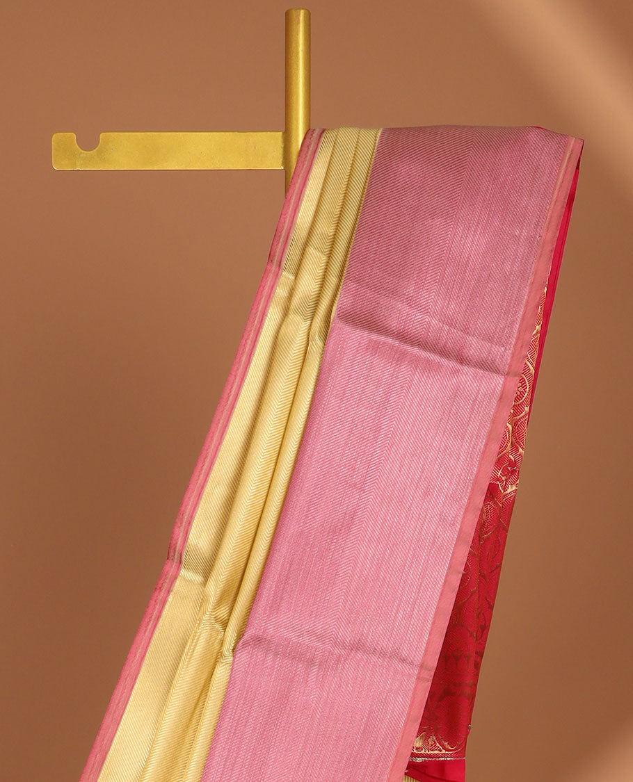 Sandal striped semi tissue saree with contrast border & floral design pallu