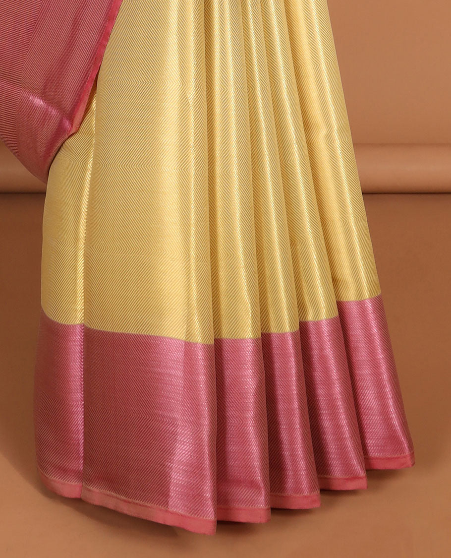 Sandal striped semi tissue saree with contrast border & floral design pallu
