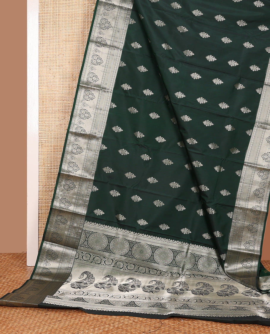 Green zari buttas Vasundhara silk mix saree, traditional zari design border, and intricate pallu