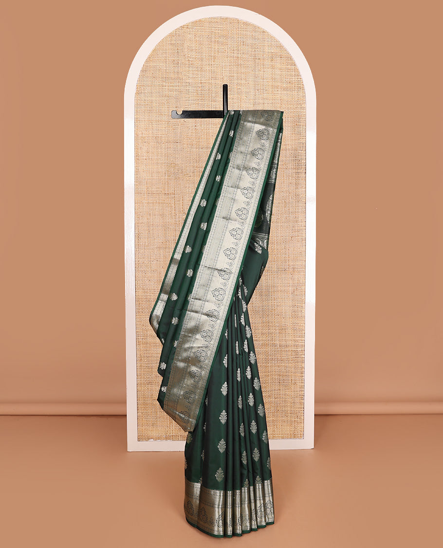 Green zari buttas Vasundhara silk mix saree, traditional zari design border, and intricate pallu