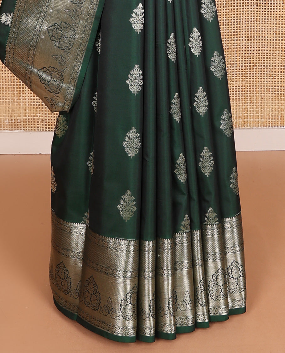 Green zari buttas Vasundhara silk mix saree, traditional zari design border, and intricate pallu