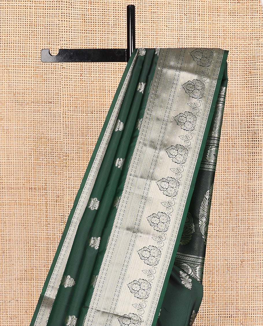 Green zari buttas Vasundhara silk mix saree, traditional zari design border, and intricate pallu