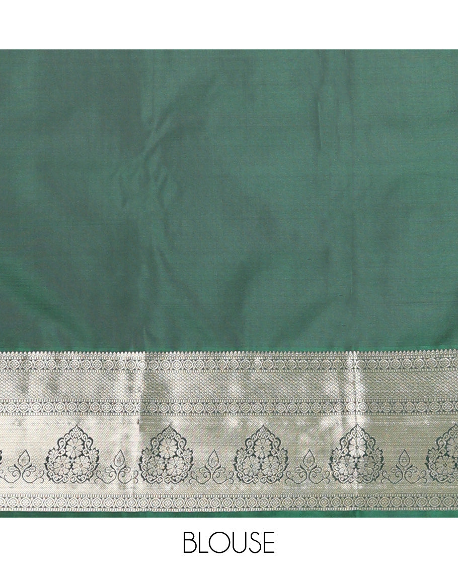 Green zari buttas Vasundhara silk mix saree, traditional zari design border, and intricate pallu