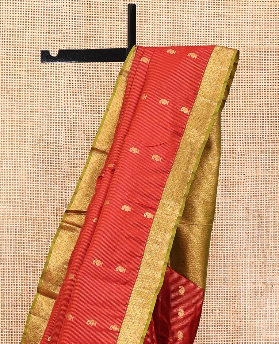 Red Vasundhara Lite Silk Mix Saree, Meticulously Crafted with Zari Buttas and Stripes All Over Its Body, Complemented by Contrast Border, Intricately Designed Pallu, and Paired with a Contrast Blouse