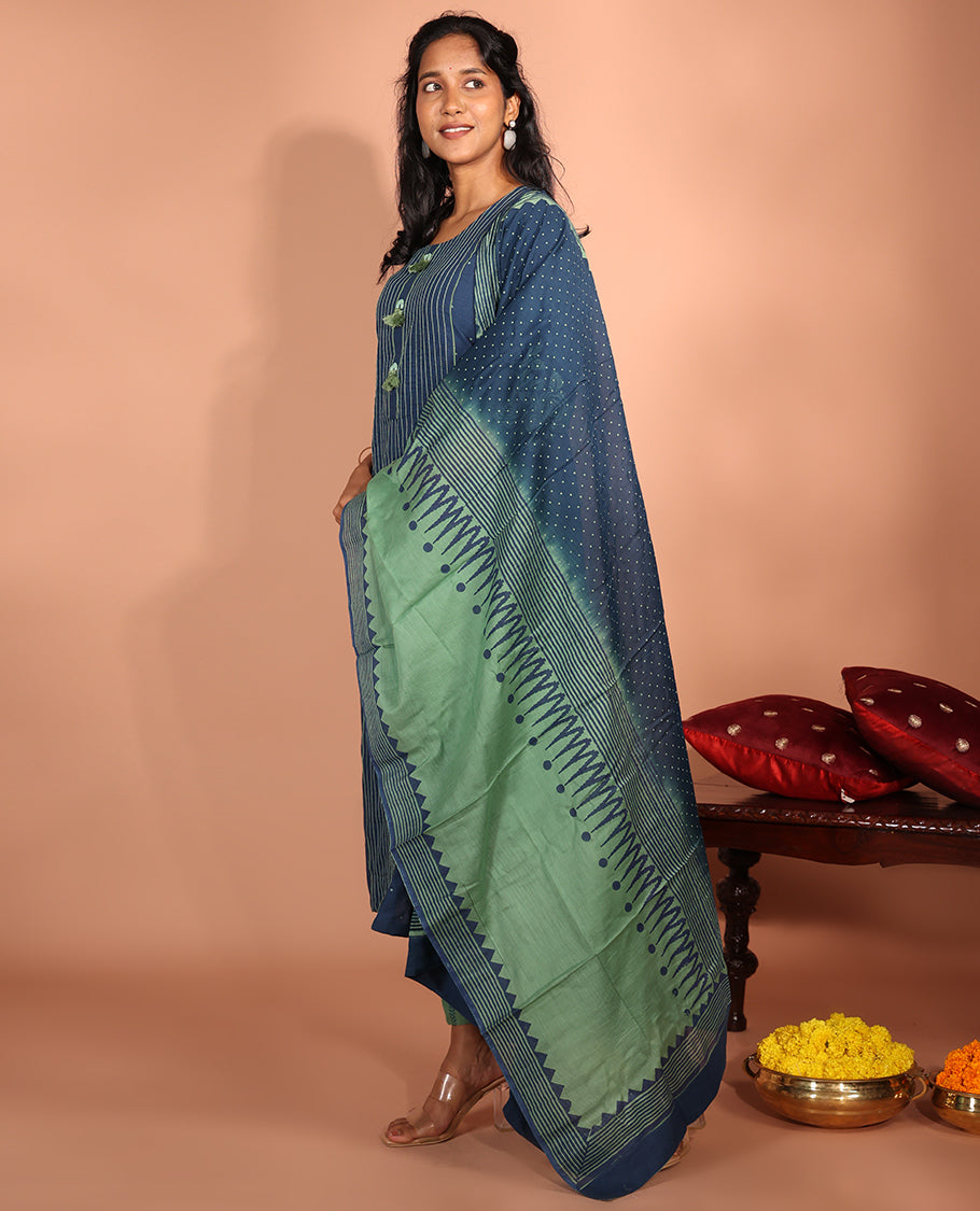 Blue Cotton Readymade Suit