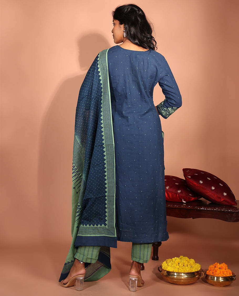 Blue Cotton Readymade Suit
