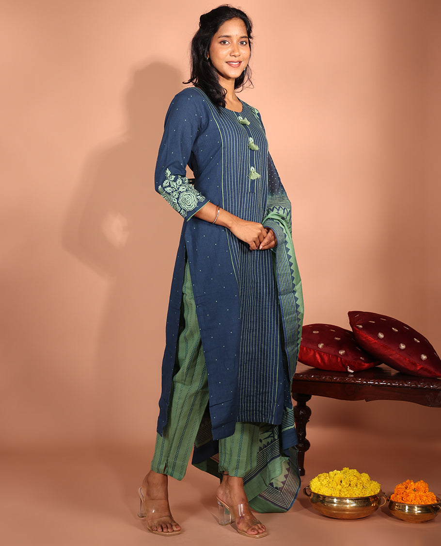 Blue Cotton Readymade Suit