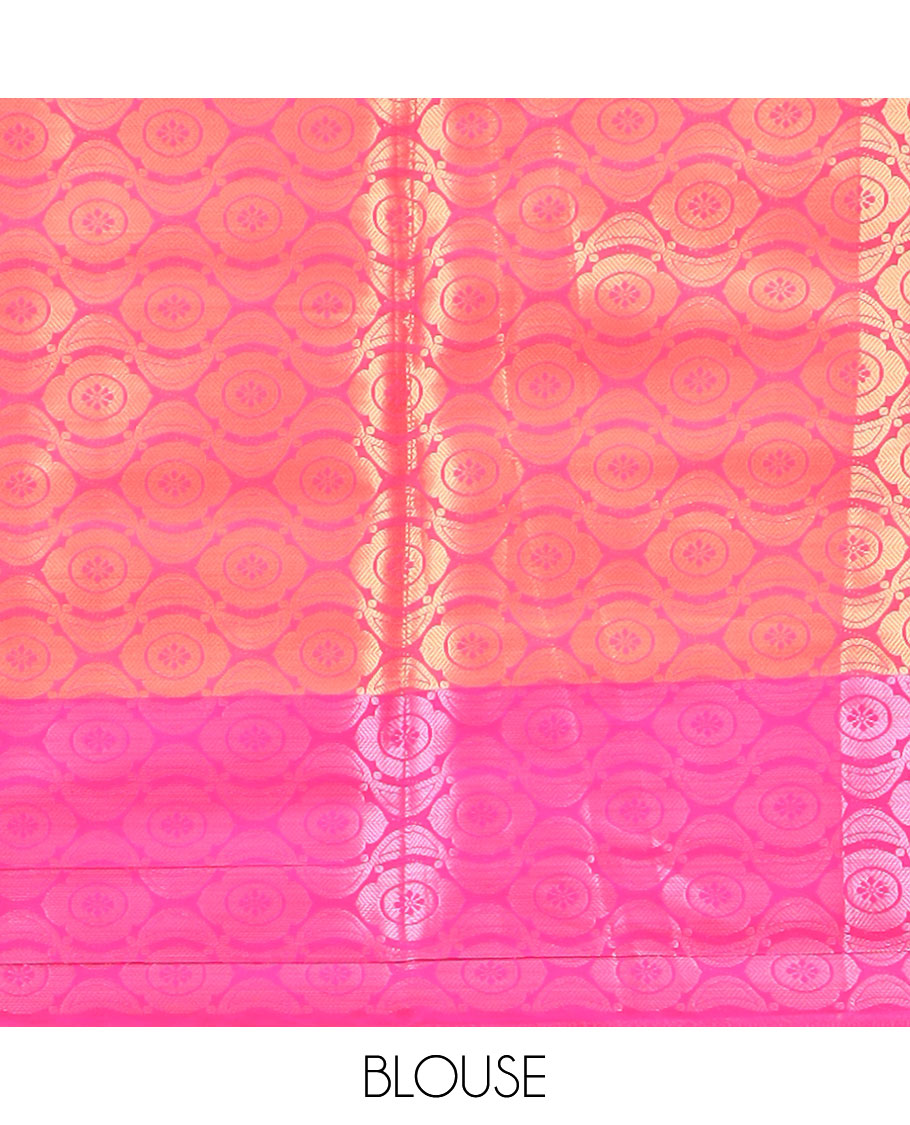 Sandal striped semi tissue saree with contrast border & floral design pallu