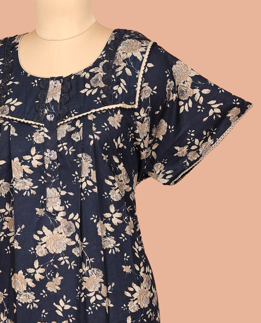Navy Blue Cotton-Blended Nighty