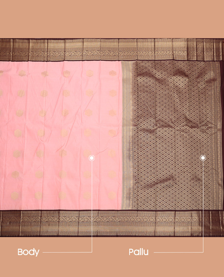 Pink Budget Silk Saree, Finely Crafted with Zari Buttas, Complemented by a Contrast Traditional Zari Border, Grand Pallu, and a Contrast Blouse