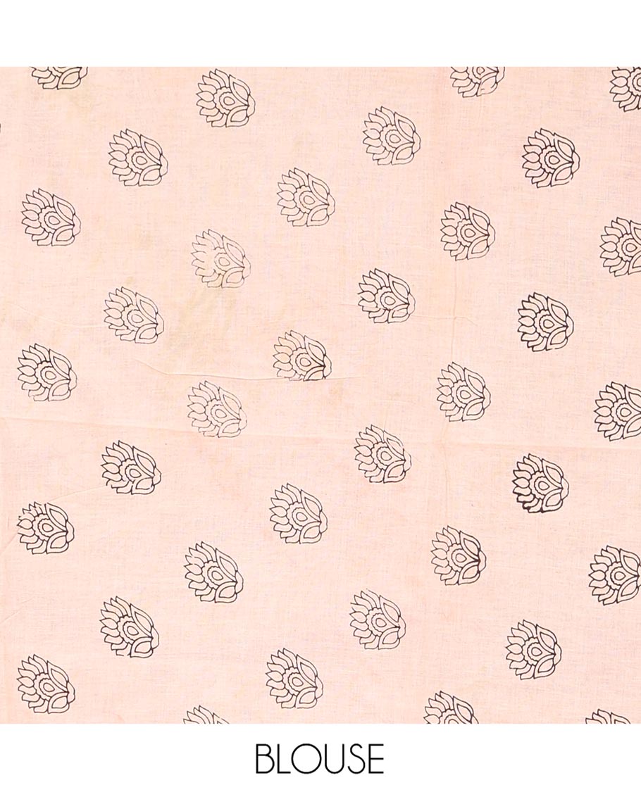 Maroon Machine-Printed Kalamkari Cotton Saree, Featuring Floral Vines on Its Body, Complemented by a Contrast Border of Pichwai Cow Print, Pallu of Peacock Print, and Paired with a Printed Blouse