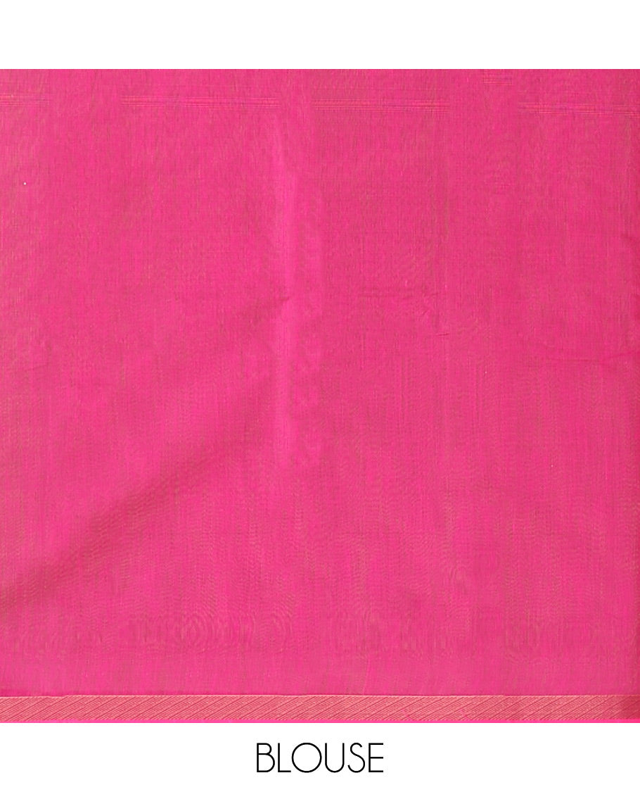 Parrot Green Semi-Silk Cotton Saree, Mesmerized with Buttas and Peacock Buttas All Over Its Body, a Subtle Zari Piping Border, Pallu of Peacock Butta Enclosed Checked Design, and Paired with a Contrast Blouse