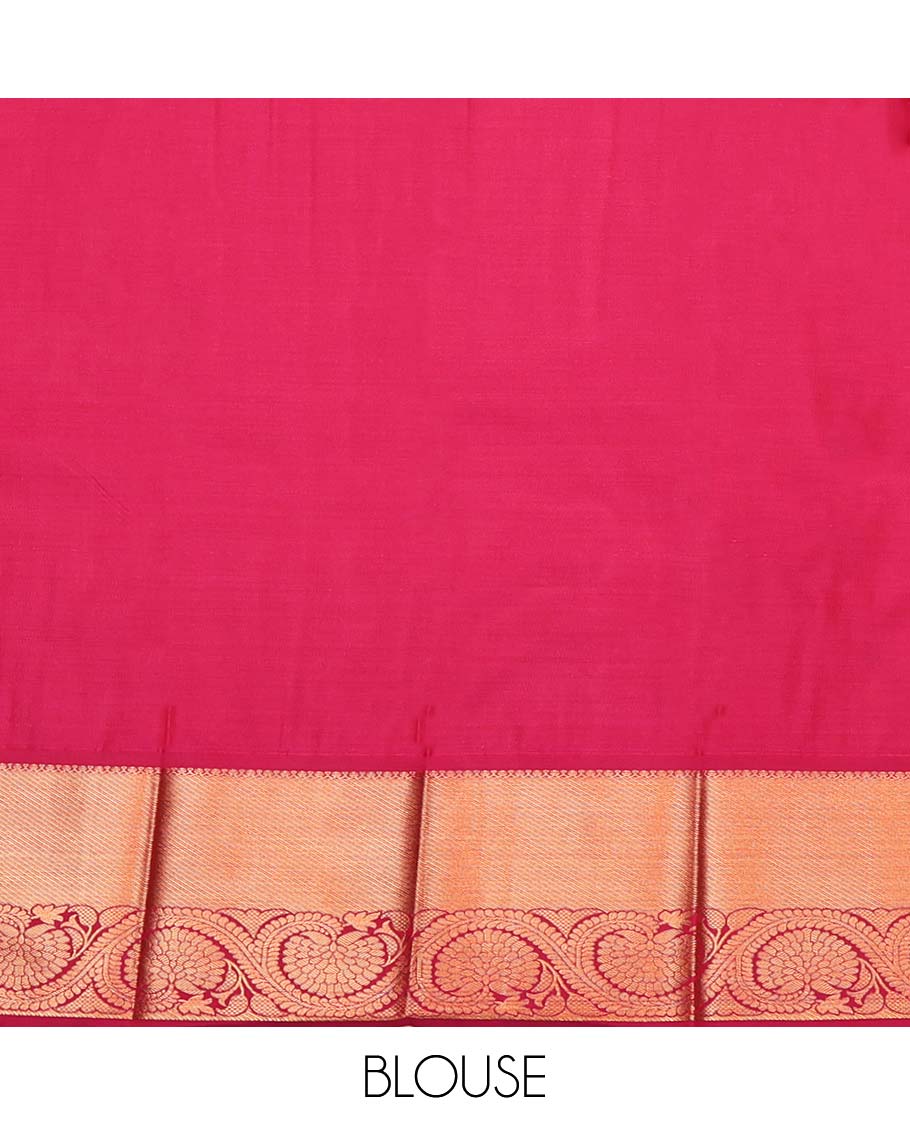 Blue Budget Silk Saree, Elevated with Jacquard Design, Complemented by a Contrast Floral Creeper Zari Border, Grand Jaal Pallu, and a Contrast Blouse