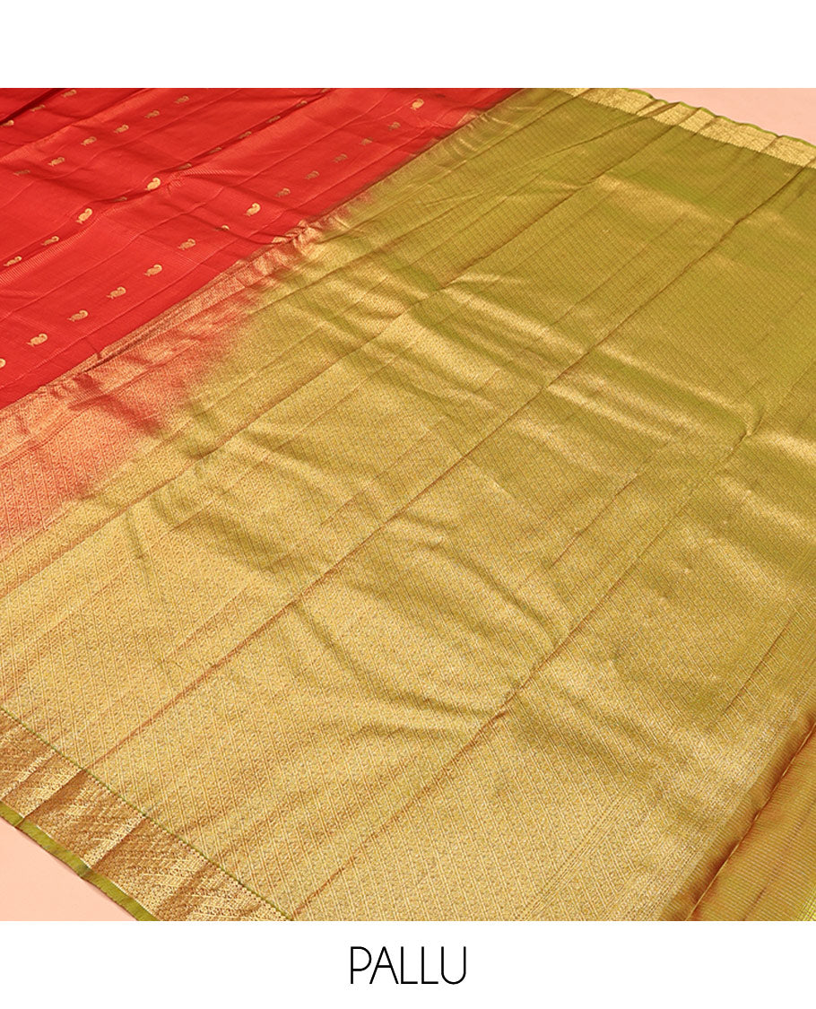 Red Vasundhara Lite Silk Mix Saree, Meticulously Crafted with Zari Buttas and Stripes All Over Its Body, Complemented by Contrast Border, Intricately Designed Pallu, and Paired with a Contrast Blouse