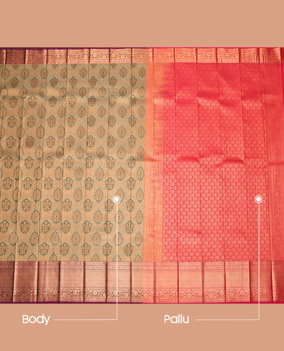 Green Budget Silk Saree, Embellished with Jacquard Design, Complemented by a Contrast Traditional Zari Border, Grand Pallu, and Contrast Blouse
