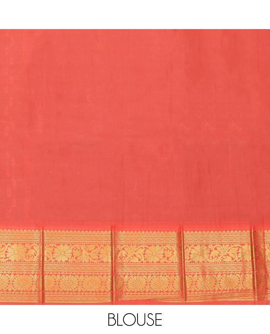 Green Budget Silk Saree Features Zari Buttas, Complemented by Contrast Traditional Zari Border, a Grand Pallu and a Contrast Blouse
