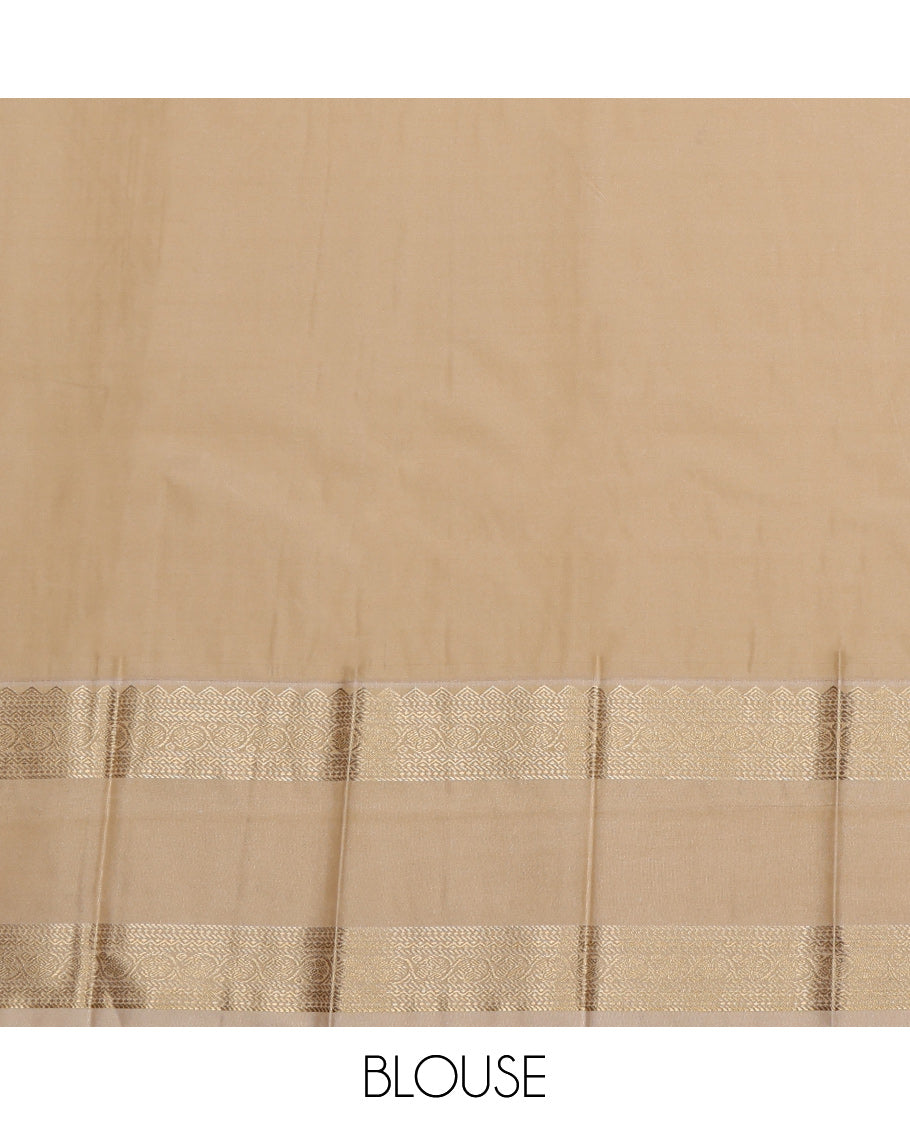 Violet Budget Silk Saree, Finely Crafted with Zari Buttas and Zari Stripes on Its Body, Complemented by a Contrast Traditional Zari Design Rettai Pettu Border, Jaal Pallu, and Paired with a Contrast Blouse