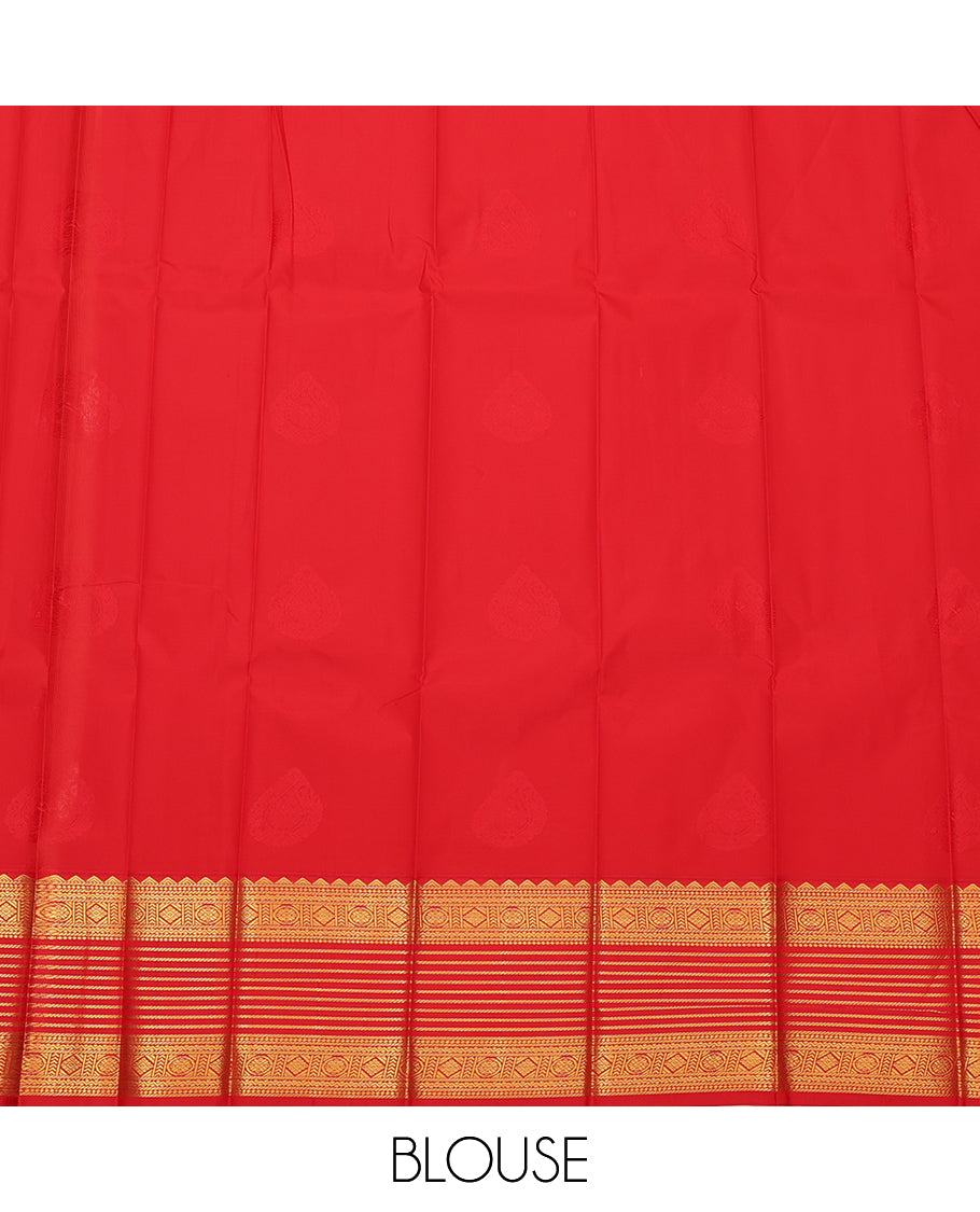 Mustard Budget Silk Saree, Elevated with Zari Buttas, Complemented by a Contrast Traditional Zari Border, Grand Jaal Pallu, and Contrast Blouse