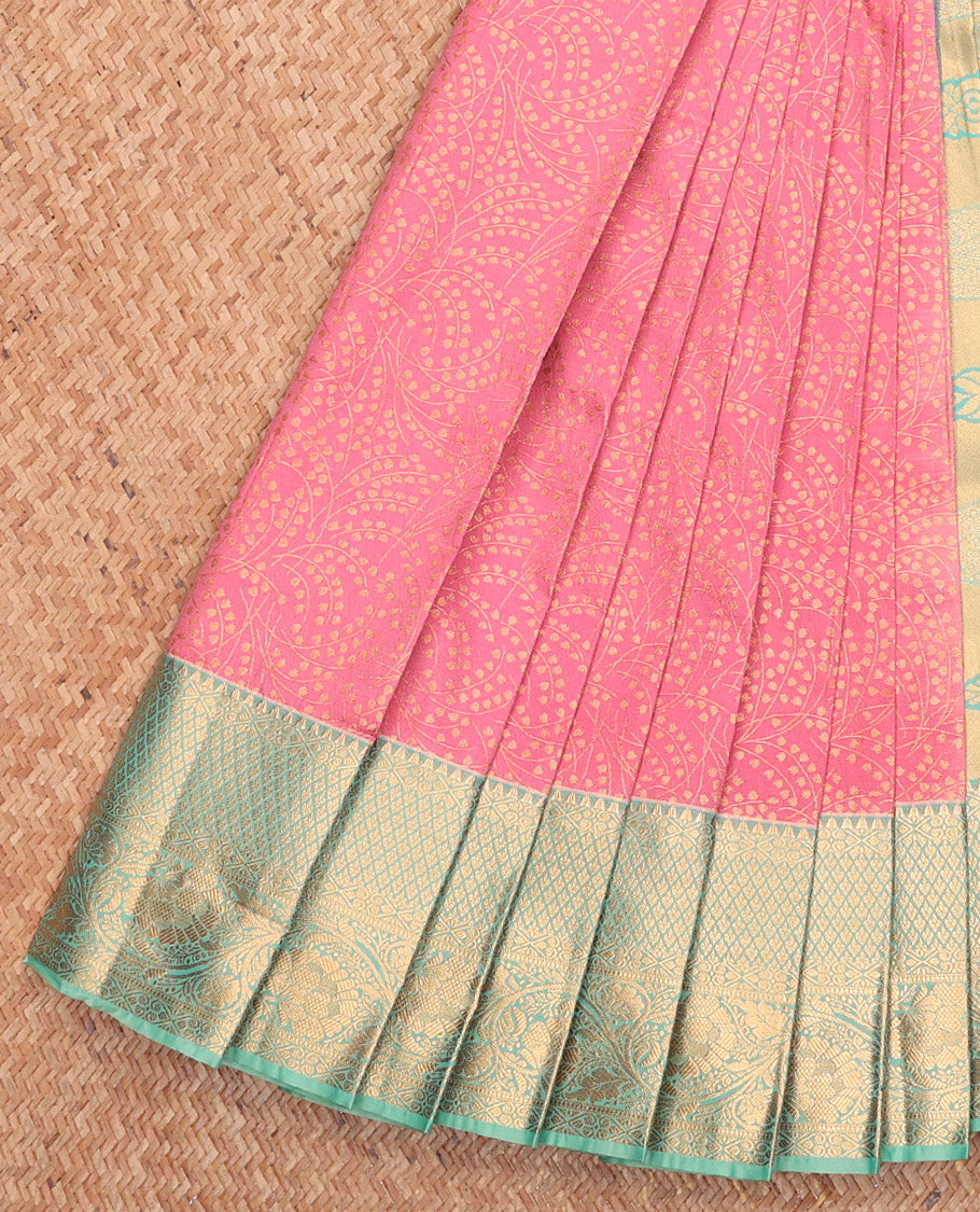 Pink Budget Silk Saree, Elevated with Jacquard Design, Complemented by a Contrast Traditional Zari Border, Grand Pallu, and Contrast Blouse