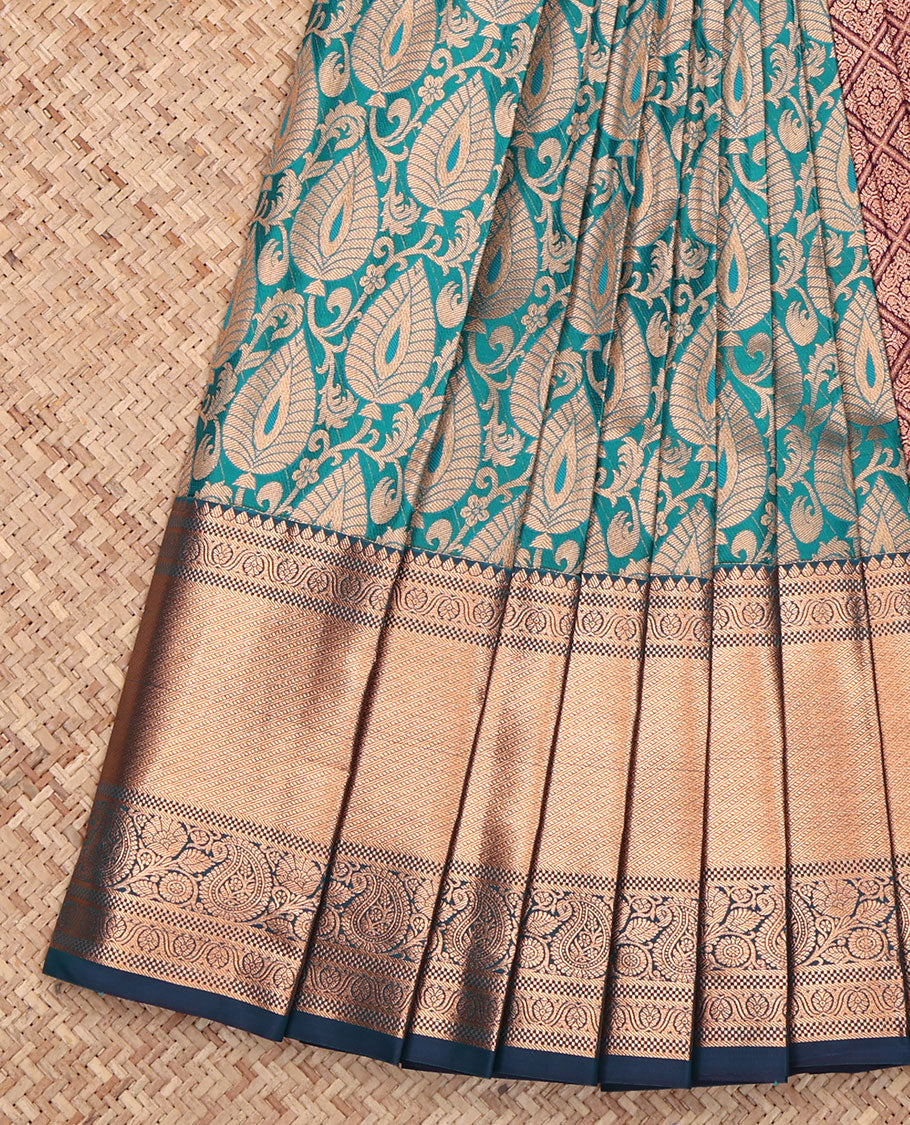 Blue Budget Silk Saree, Ornamented with Jacquard Design, Complemented by a Contrast Traditional Zari Border, Jaal Pallu, and Contrast Blouse