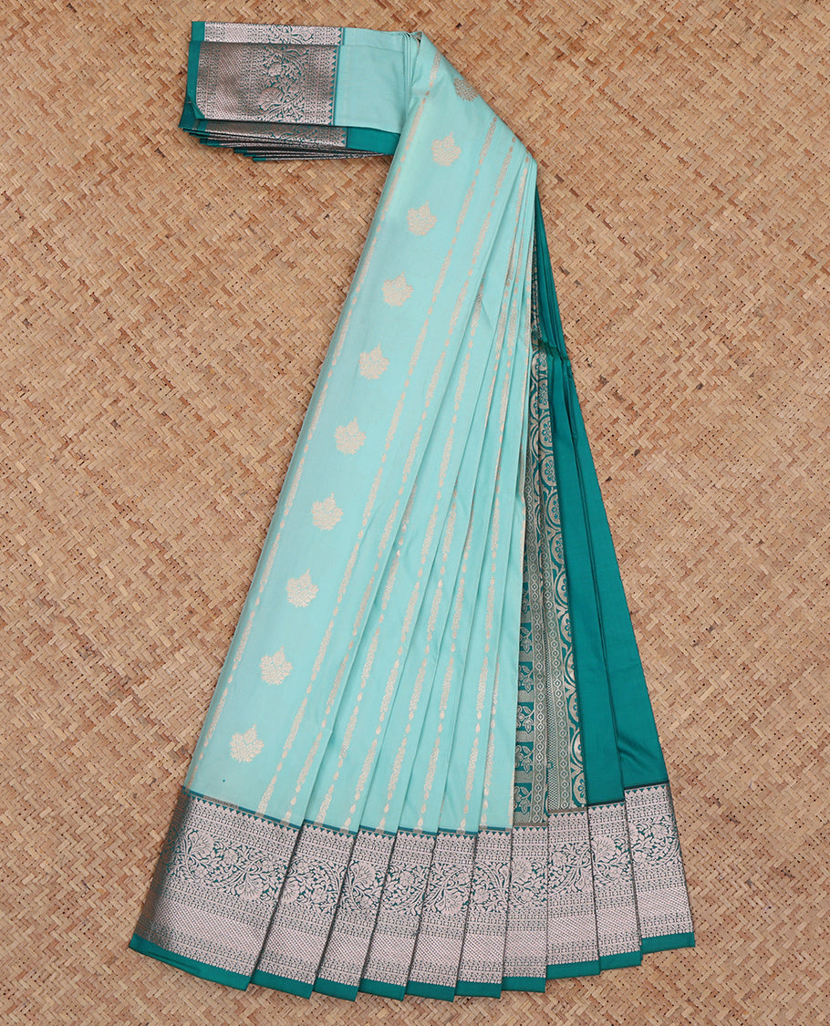 Blue Budget Silk Saree, Subtly Enriched with Zari Designs, Complemented by a Contrast Traditional Zari Border, Floral Pallu, and a Contrast Blouse