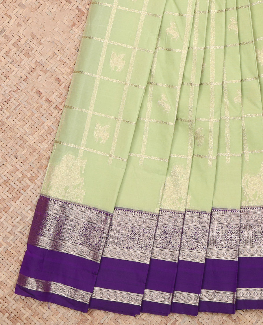 Pista Green Checks Budget Silk Saree