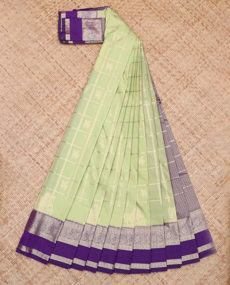 Pista Green Checks Budget Silk Saree