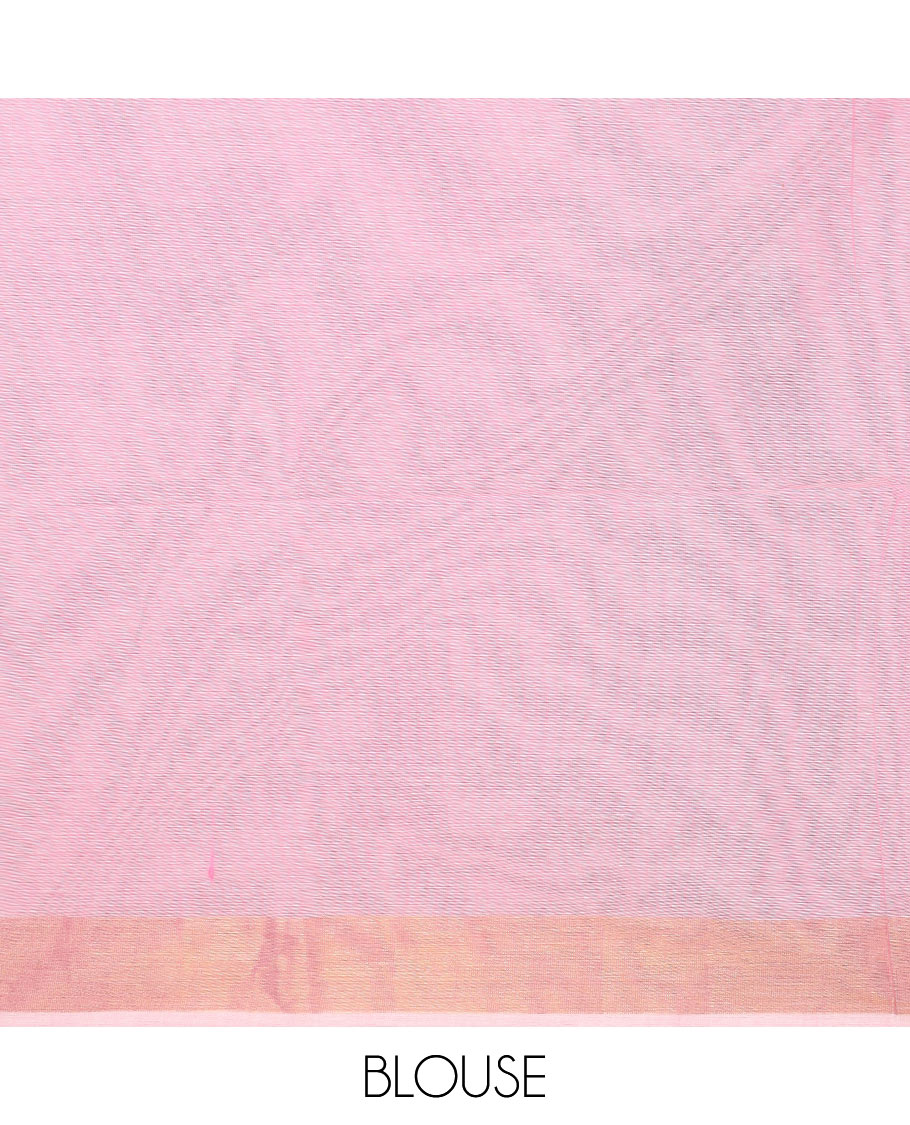 Pink & grey-color striped jute cotton saree, zari border & pallu of stripes