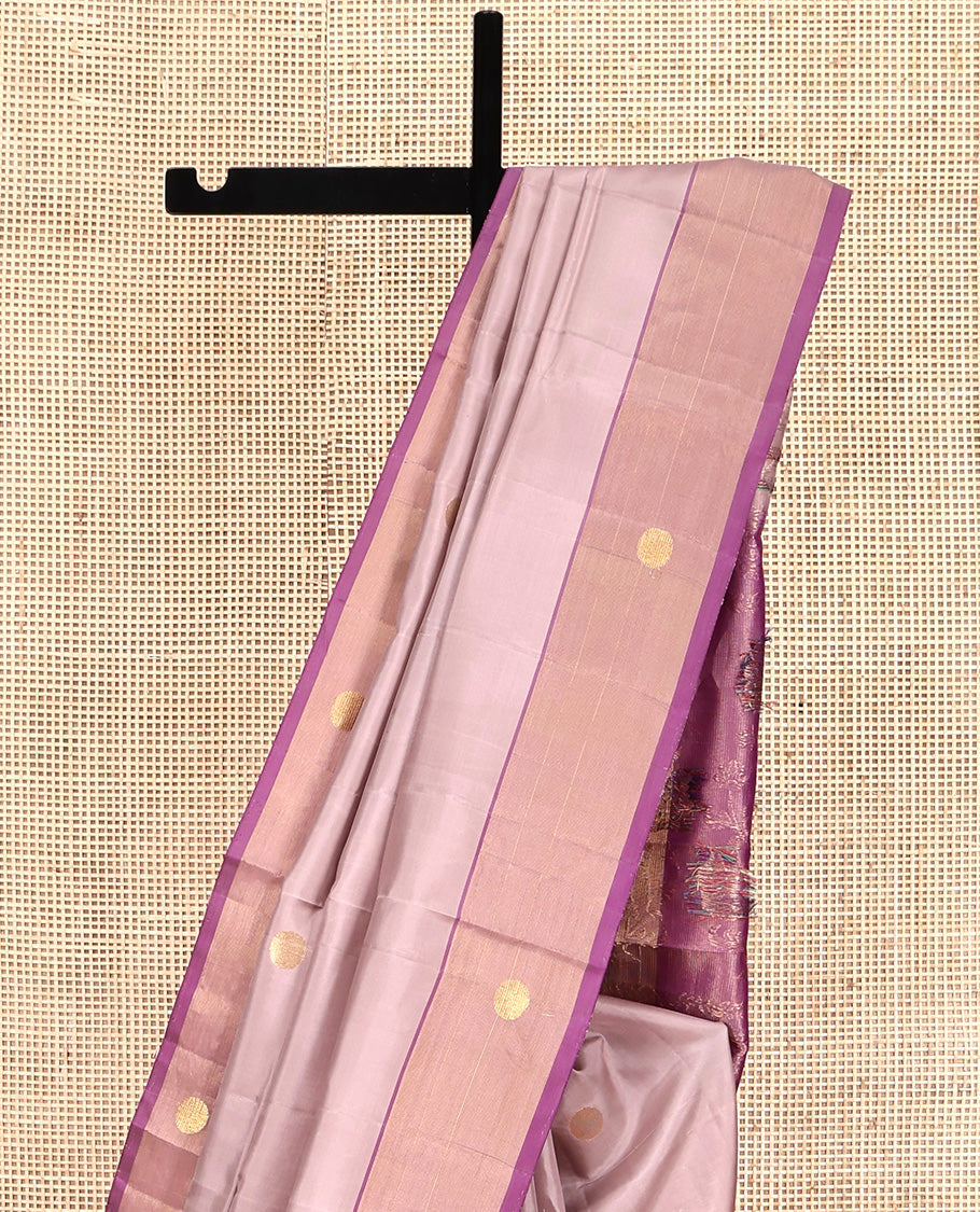 Pale Pink Mayuri Lite Silk Mix Saree, Woven with Zari Buttas All Over Its Body, Complemented by Contrast Border, Pallu of Floral Designs, and Paired with a Contrast Blouse