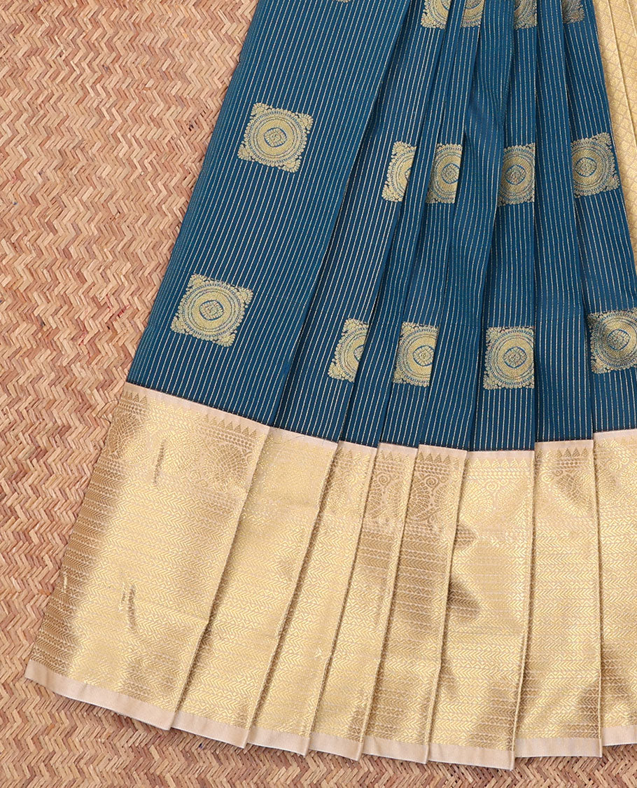 Blue Budget Silk Saree, Designed with Zari Stripes and Square-Shape Zari Buttas All Over Its Body, Complemented by a Contrast Traditional Zari Design Border, Pallu Woven with Jaal Designs, and Paired with a Contrast Blouse