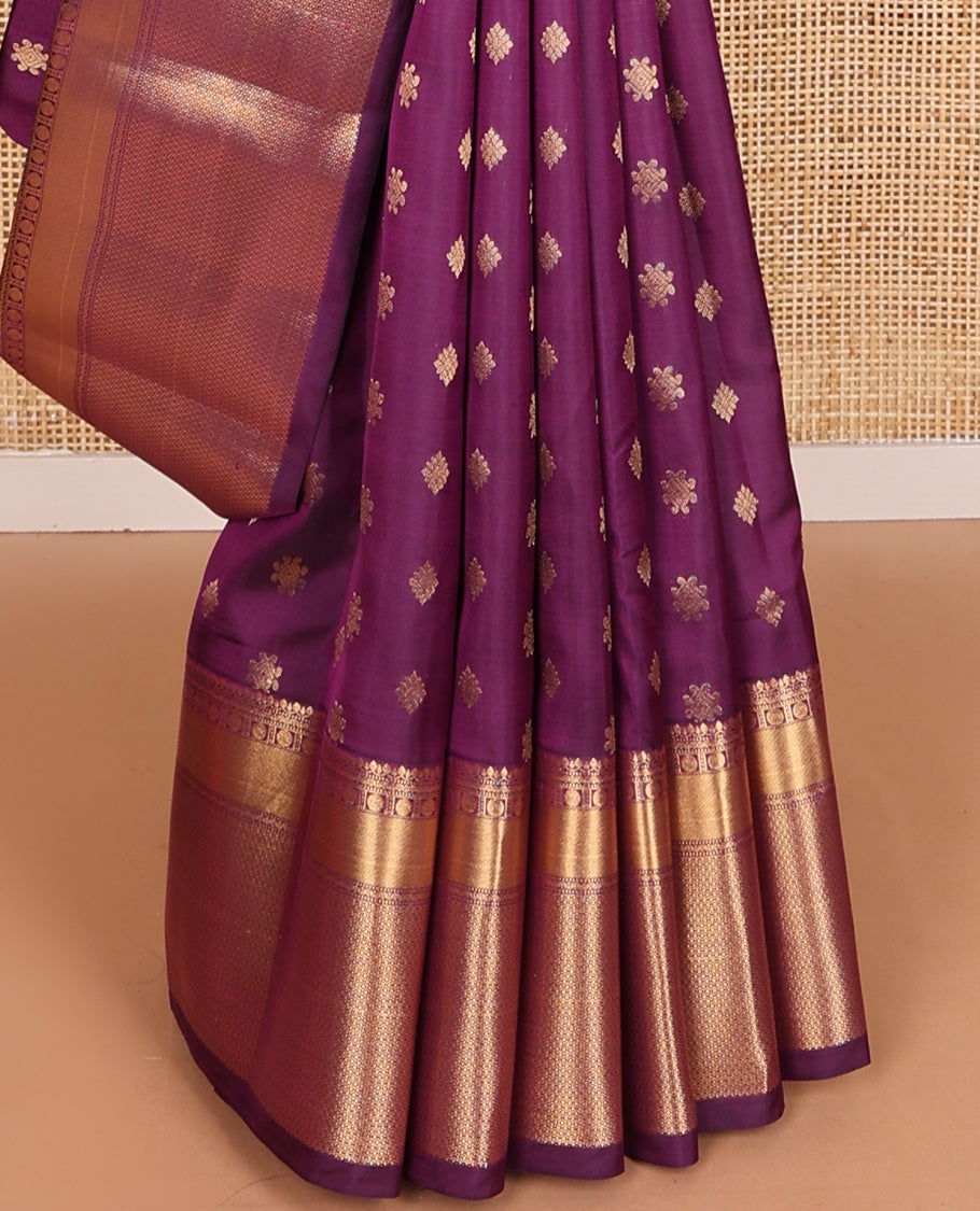 Purple zari buttas Vasundhara silk mix saree, traditional zari border of thilakam,muthu, and poun, and jaal pallu