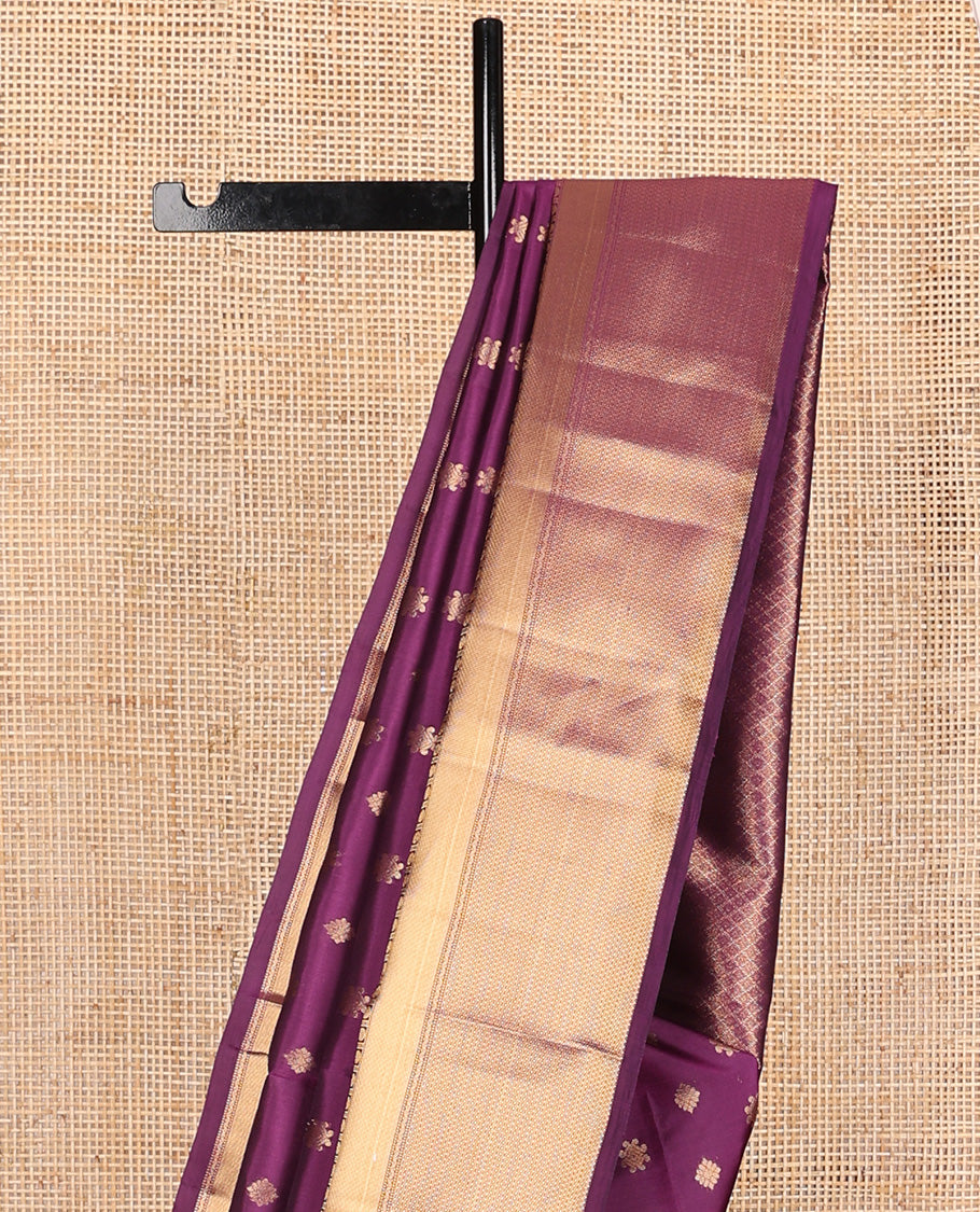 Purple zari buttas Vasundhara silk mix saree, traditional zari border of thilakam,muthu, and poun, and jaal pallu