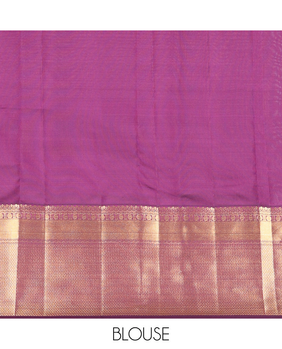 Purple zari buttas Vasundhara silk mix saree, traditional zari border of thilakam,muthu, and poun, and jaal pallu