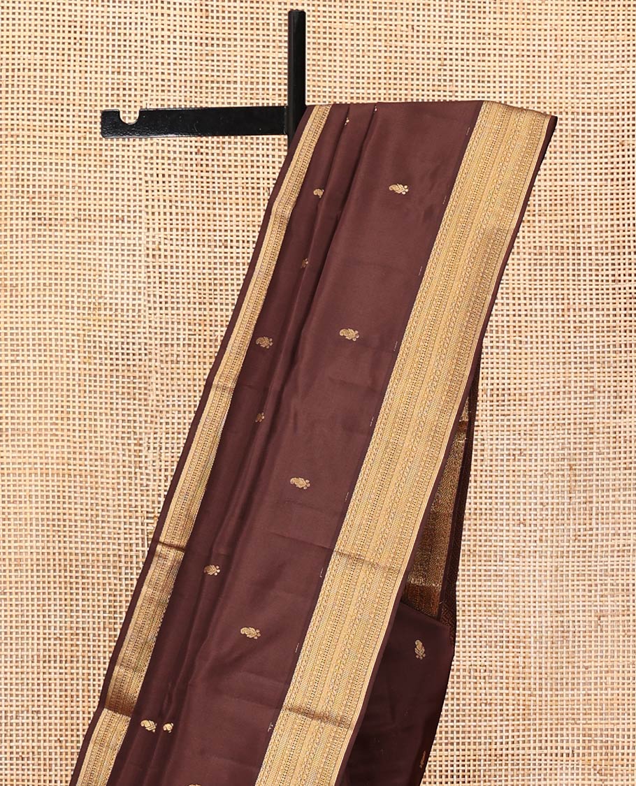 Brown Vasundhara Lite Silk Mix Saree, Embellished with Zari Buttas All Over Its Body, Highlighted by Zari Border of Geometric Patterns, Intricately Designed Pallu, and Paired with a Matching Blouse