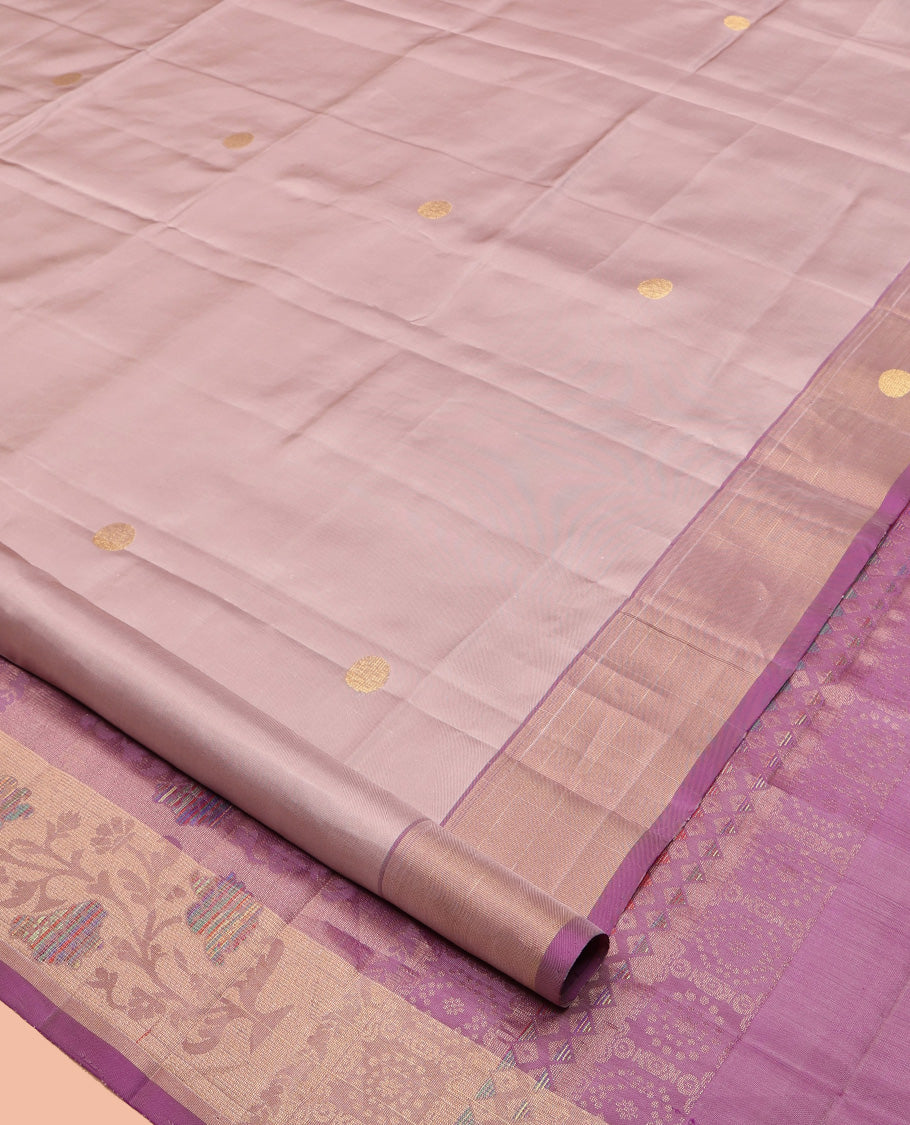 Pale Pink Mayuri Lite Silk Mix Saree, Woven with Zari Buttas All Over Its Body, Complemented by Contrast Border, Pallu of Floral Designs, and Paired with a Contrast Blouse