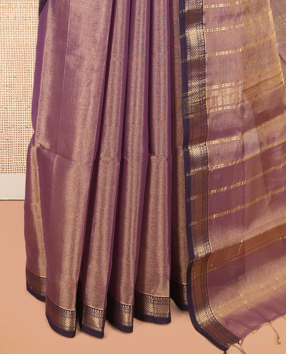 Purple Plain Maheshwari Cotton Saree, a Contrast Traditional Zari Border, Zari Striped Pallu, and a Matching Blouse