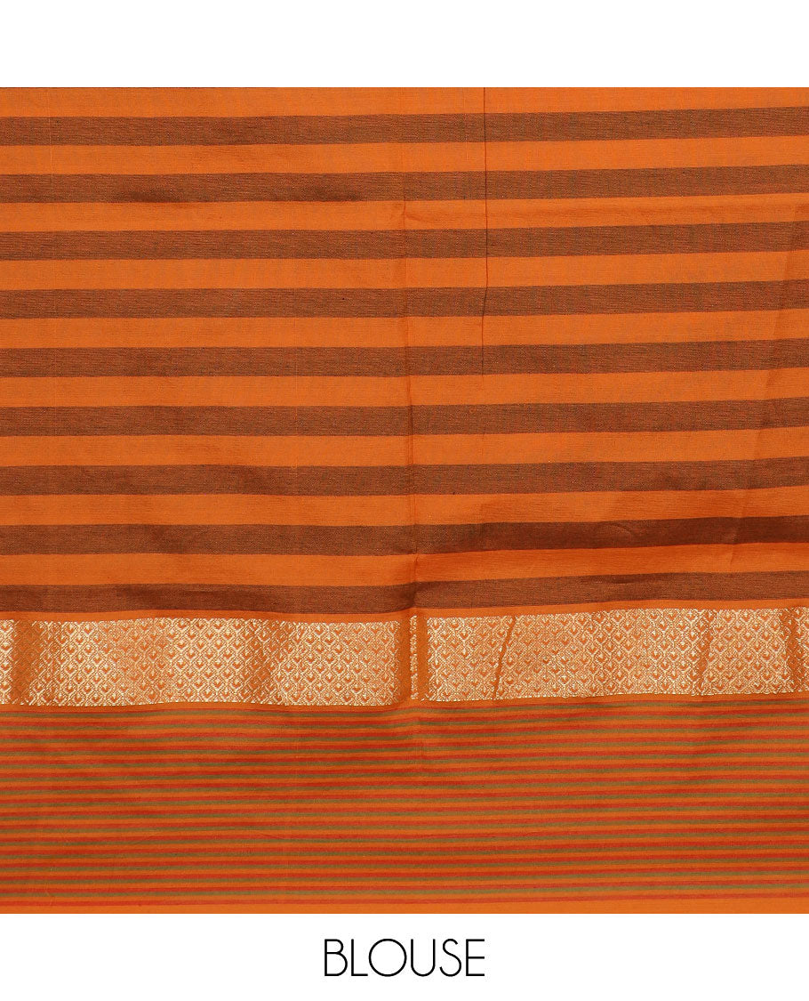 Multi-color checked design poly cotton saree, traditional zari border of stripes & striped pallu