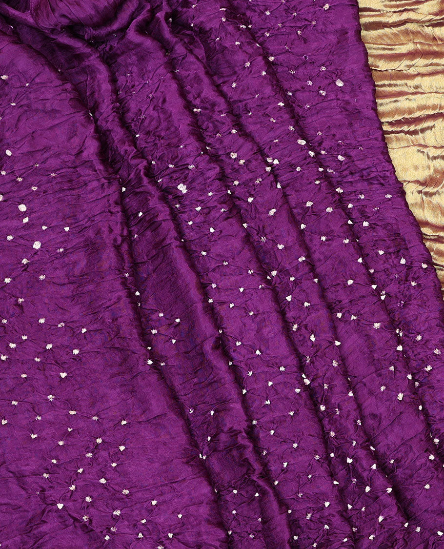 Borderless Purple Bandhani Dola Silk Saree