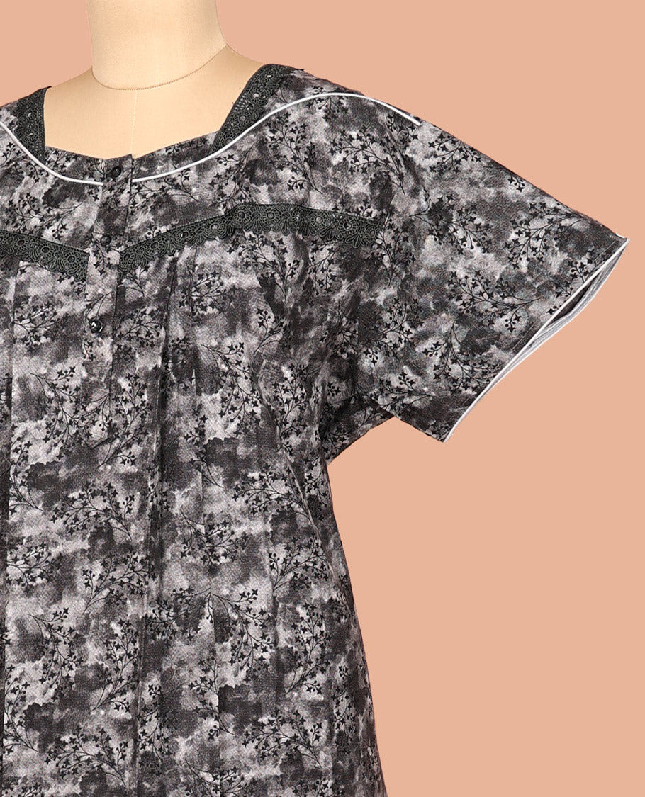 Grey Cotton-Blended Nighty