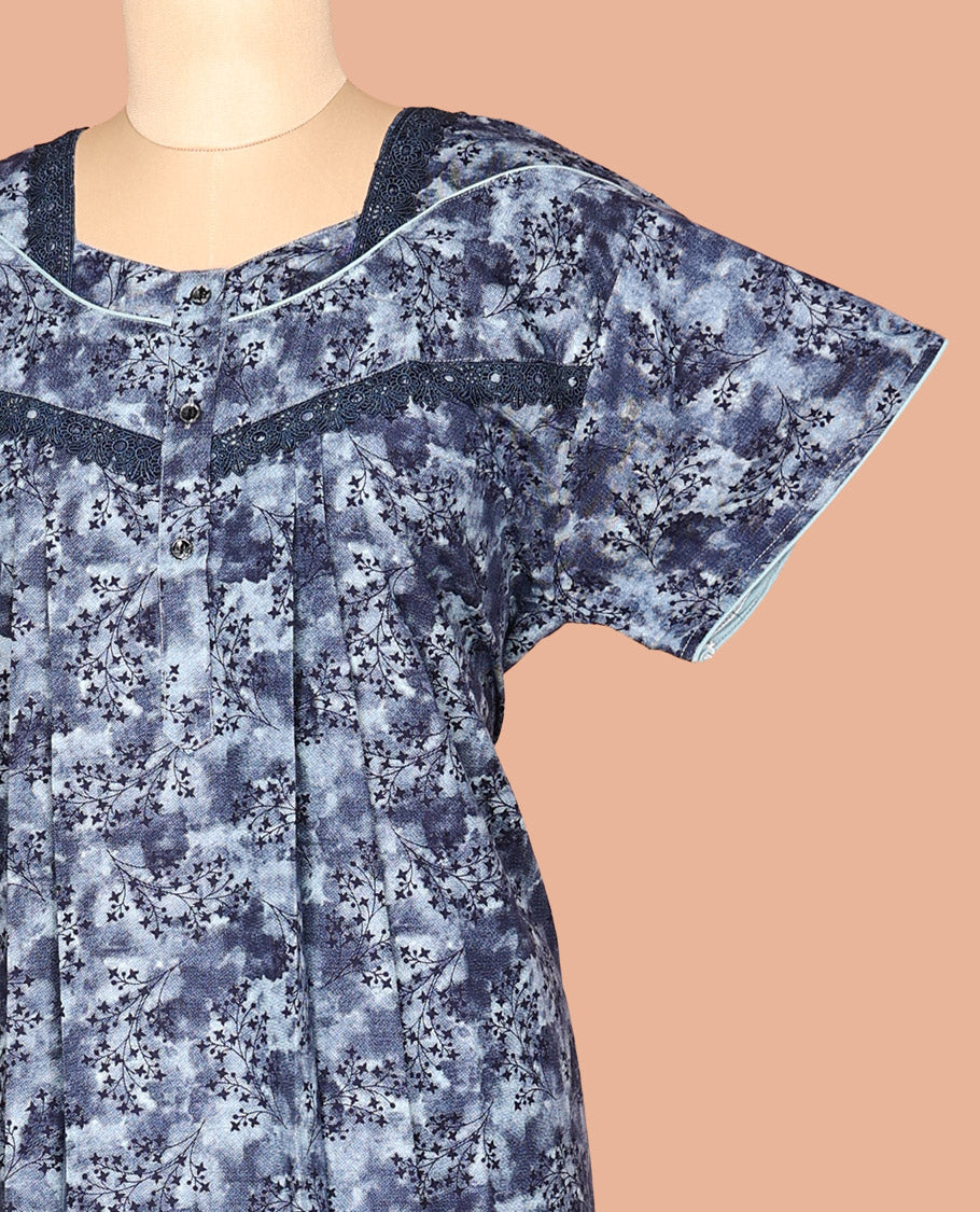 Blue Cotton-Blended Nighty