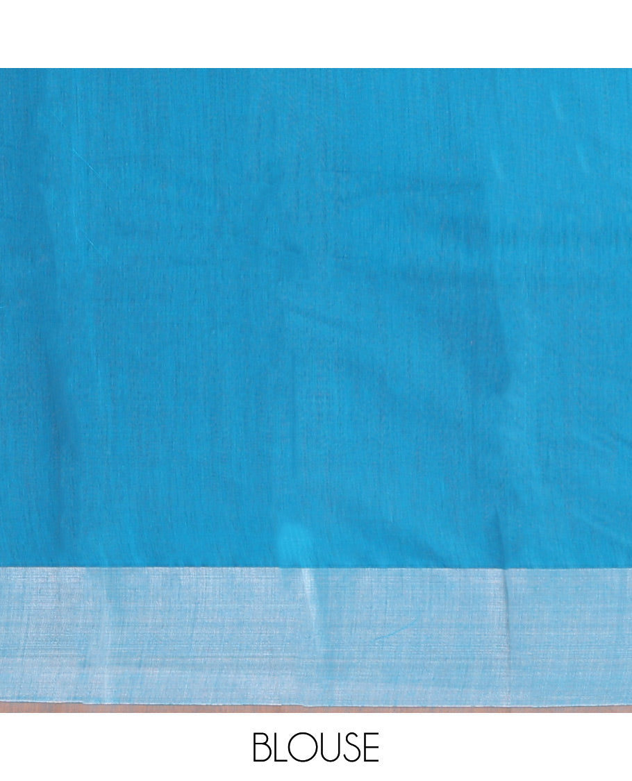 Blue Semi-Silk Cotton Saree, Graced with Peacock Buttas All Over Its Body, a Self-Border of Peacock Designs, Pallu Steeped with Peacock Zari Design, and Paired with a Matching Blouse