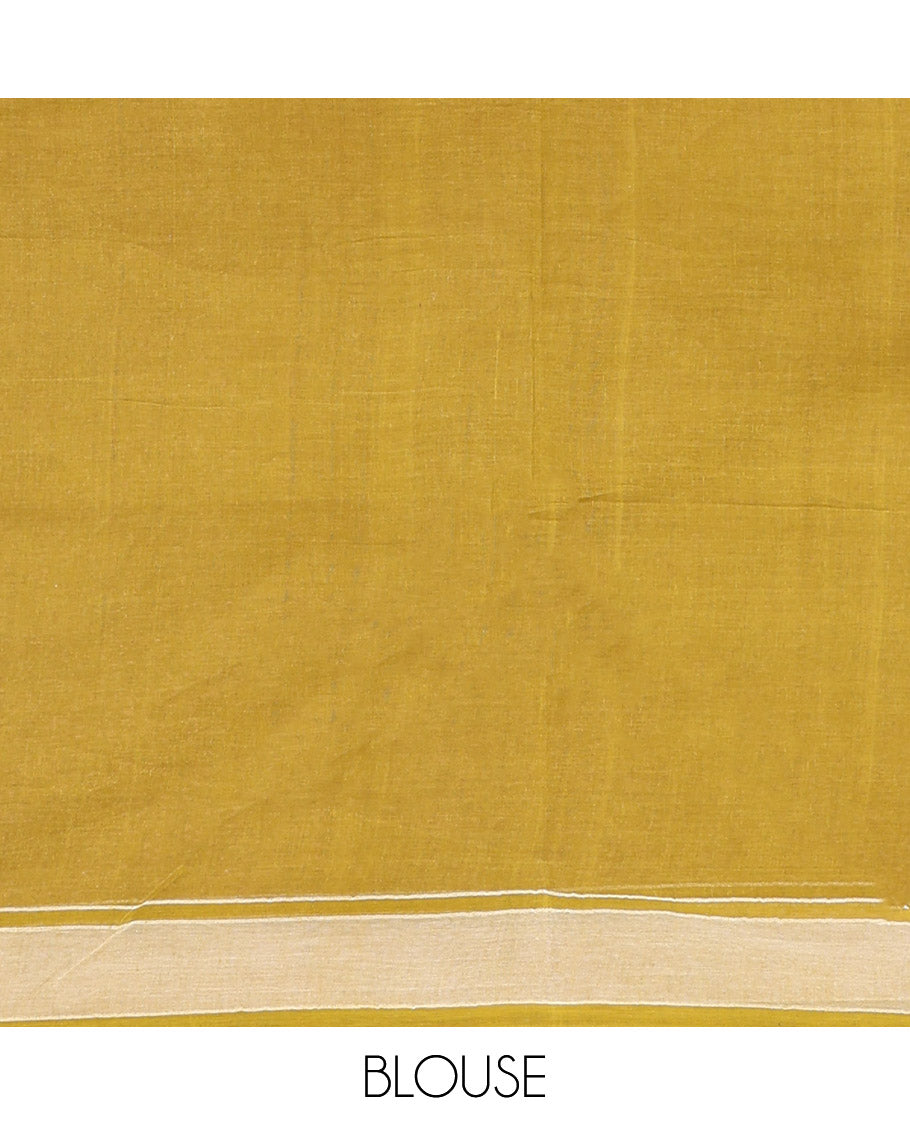 Green Bengal Cotton Saree Features Thread Buttas, a Subtle Border, a Pallu of Stripes and Buttas, and a Matching Blouse