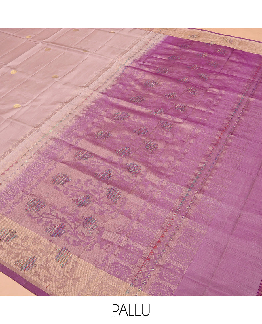 Pale Pink Mayuri Lite Silk Mix Saree, Woven with Zari Buttas All Over Its Body, Complemented by Contrast Border, Pallu of Floral Designs, and Paired with a Contrast Blouse